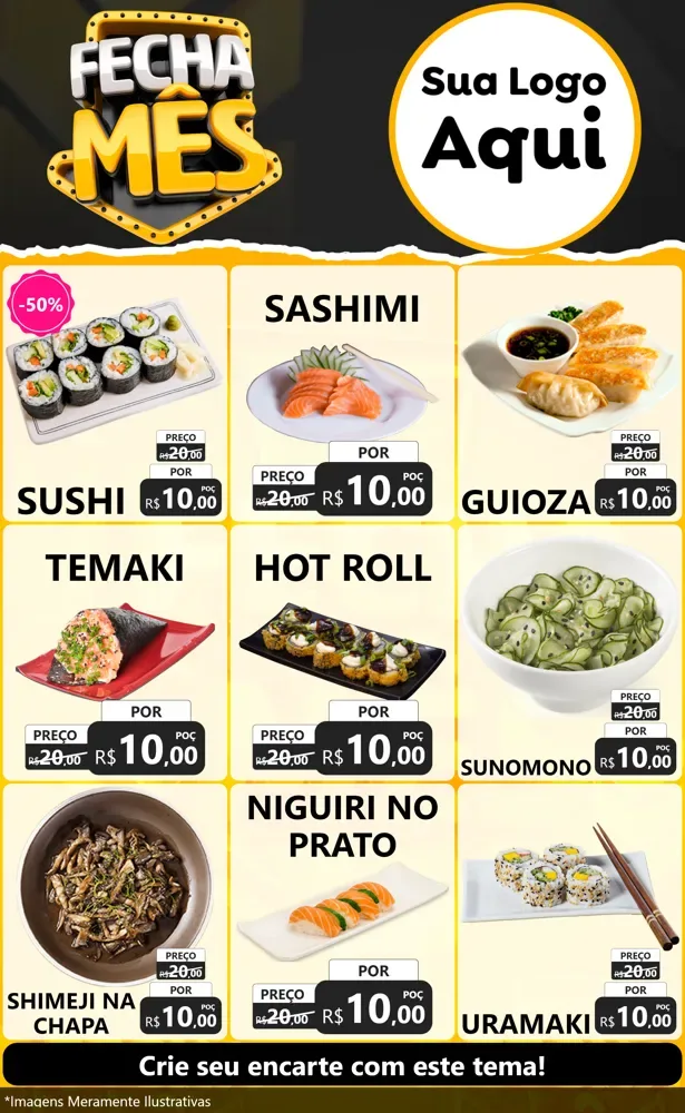 Modelo de Encarte para Encarte Grande com o tema Fecha Mês para Comida japonesa