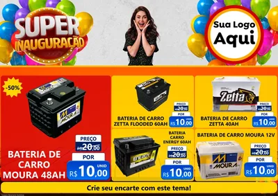 Modelo de Encarte para Encarte A4 Horizontal com o tema Super Inauguração para Baterias Elétricas