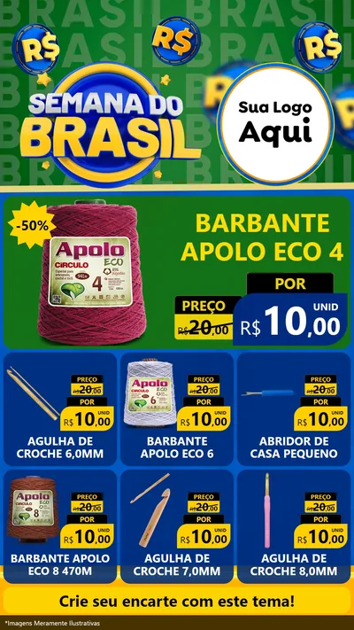 Modelo de Rede Social para Stories com o tema Semana Do Brasil para Armarinho e Aviamentos