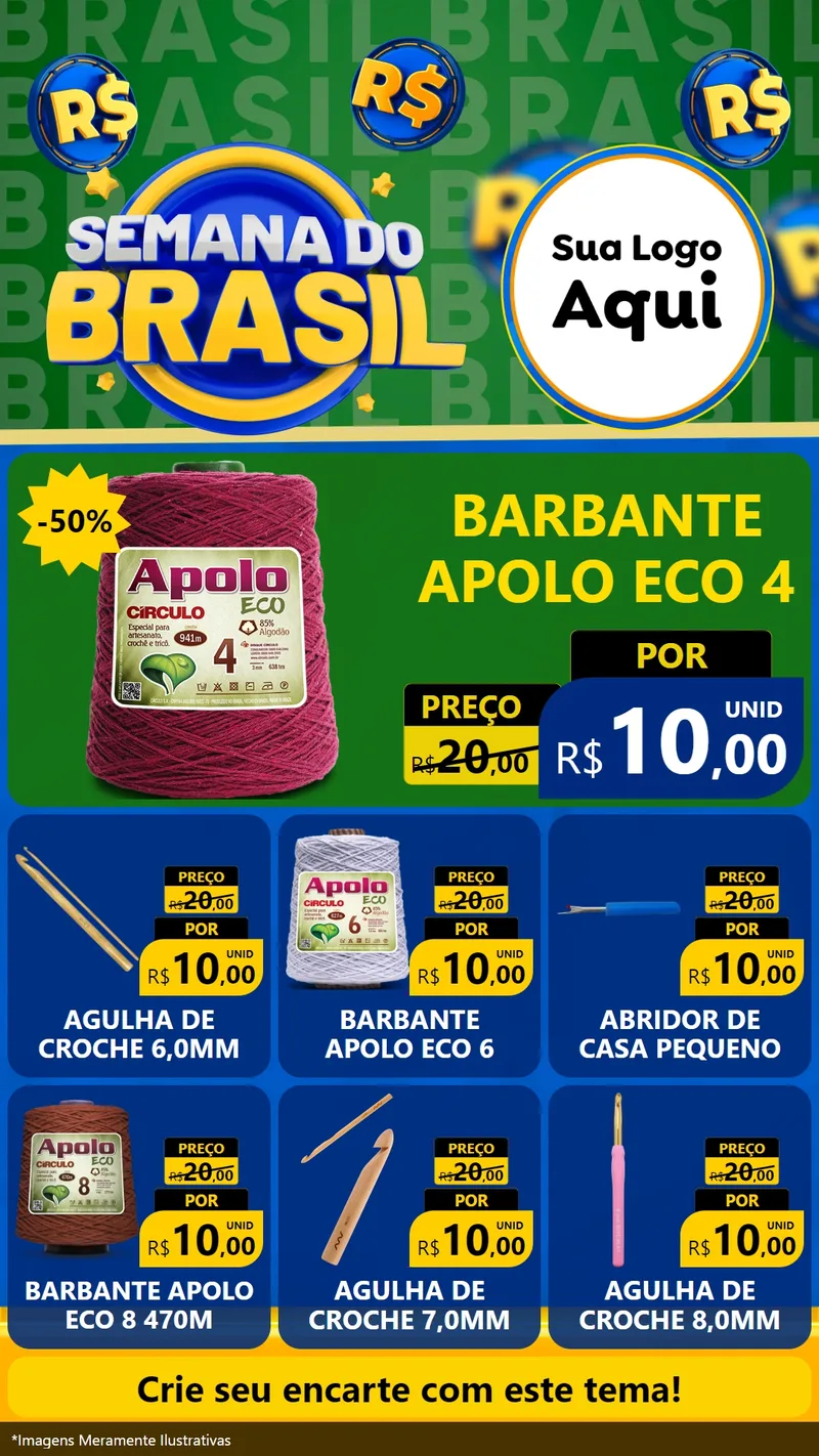 Modelo de Rede Social para Stories com o tema Semana Do Brasil para Armarinho e Aviamentos