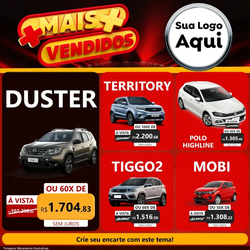 Modelo de Rede Social para Feed Facebook com o tema Mais Vendidos para Concessionaria de Carros