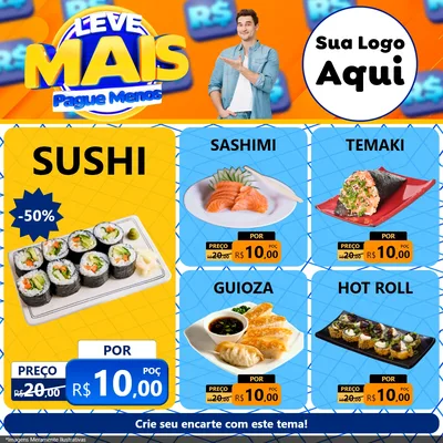 Modelo de Rede Social para Feed Facebook com o tema Leve Mais, Pague Menos para Comida japonesa