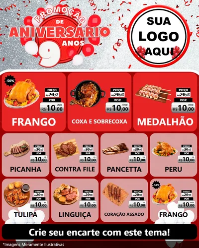 Modelo de Rede Social para Feed Instagram com o tema Promoção de Aniversário - 9 Anos para Assados