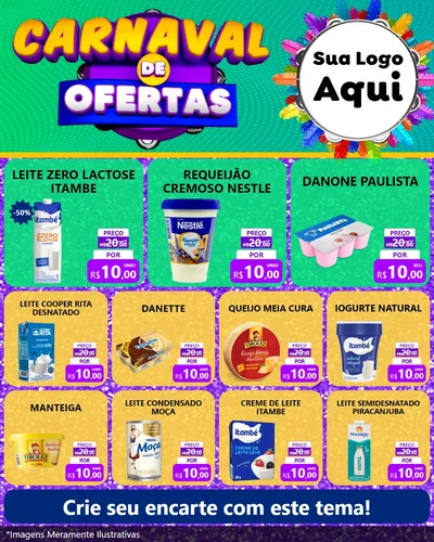 Modelo de Rede Social para Feed Instagram com o tema Carnaval de Ofertas para Frios e Laticínios