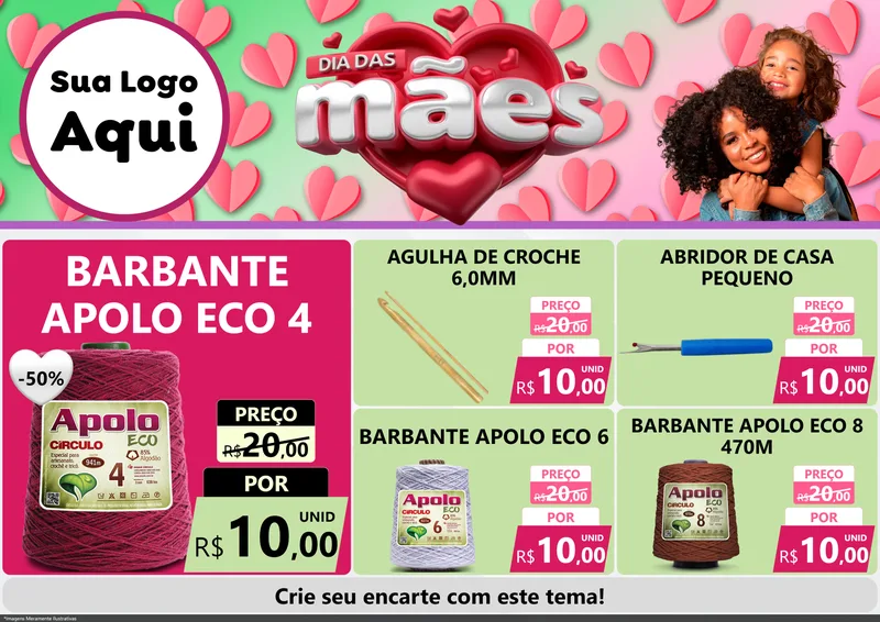 Modelo de Encarte para Encarte A4 Horizontal com o tema Dia das Mães para Armarinho e Aviamentos