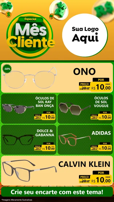 Modelo de TV para TV Vertical com o tema Especial Mês do Cliente para Óticas