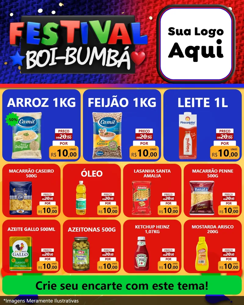 Modelo de Rede Social para Feed Instagram com o tema Festival Boi-Bumbá para Supermercado