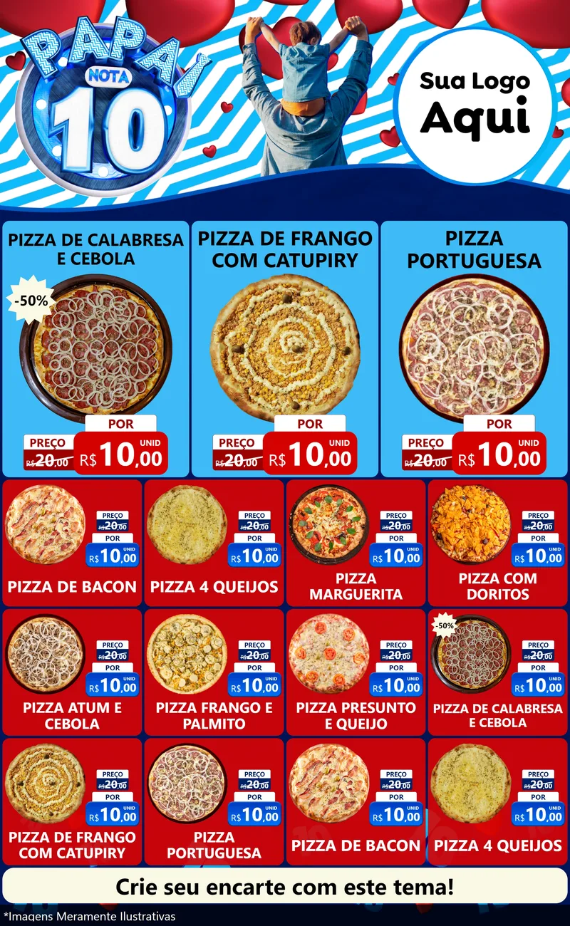 Modelo de Encarte para Encarte Grande com o tema Papai Nota 10 para Pizzaria