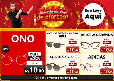 Modelo de Encarte para Encarte A4 Horizontal com o tema Março de Ofertas! para Óticas