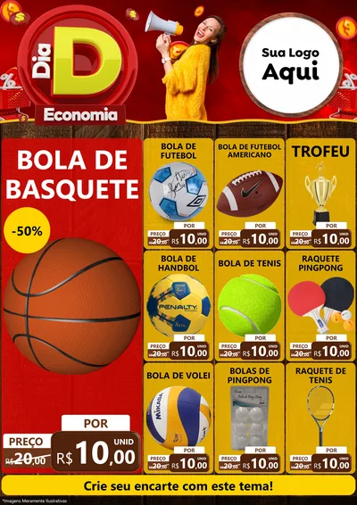 Modelo de Encarte para Encarte A4 Vertical com o tema Dia D Economia para Artigos Esportivos