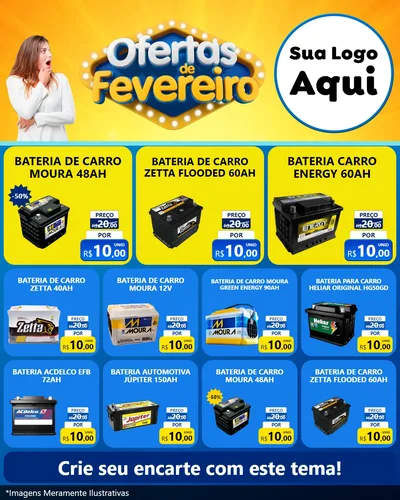 Modelo de Rede Social para Feed Instagram com o tema Ofertas de Fevereiro para Baterias Elétricas