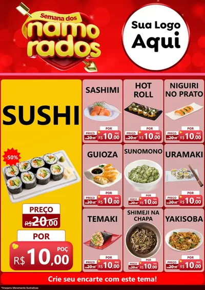 Modelo de Encarte para Encarte A4 Vertical com o tema Semana dos namorados para Comida japonesa