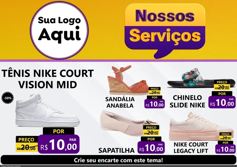 Modelo de Encarte para Encarte A4 Horizontal com o tema Nossos Serviços para Calçados