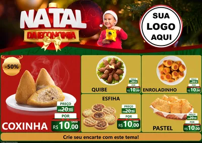 Modelo de Encarte para Encarte A4 Horizontal com o tema Natal da Economia para Salgadaria