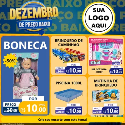 Modelo de Rede Social para Feed Facebook com o tema Dezembro de Preço Baixo para Brinquedos