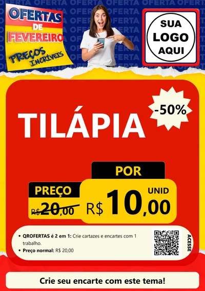 Modelo de Cartaz para Cartaz A4 Vertical com o tema Ofertas de Fevereiro - Preços Incríveis para Peixaria