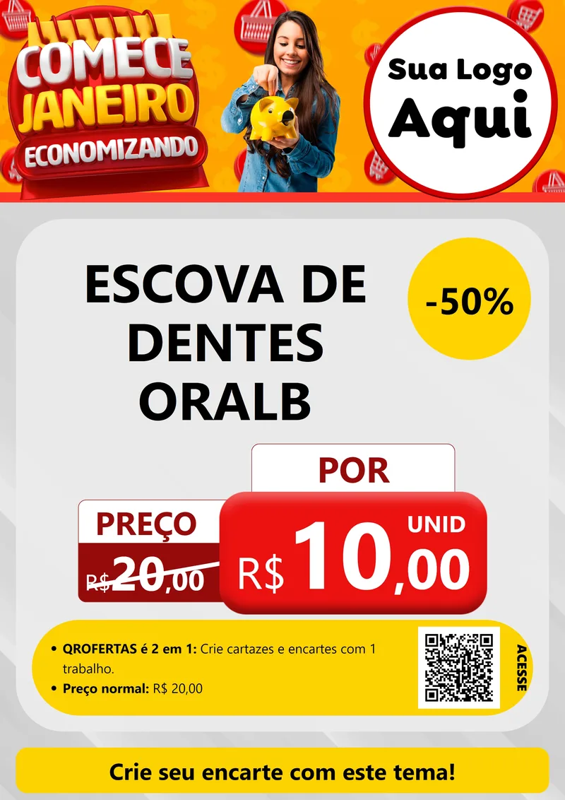 Modelo de Cartaz para Cartaz A4 Vertical com o tema Comece Janeiro Economizando para Higiene Pessoal
