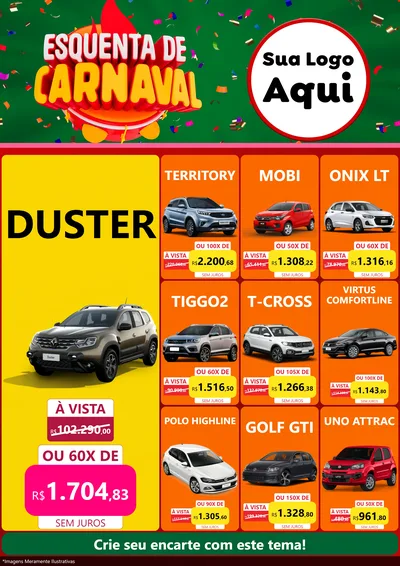 Modelo de Encarte para Encarte A4 Vertical com o tema Esquenta de Carnaval para Concessionaria de Carros
