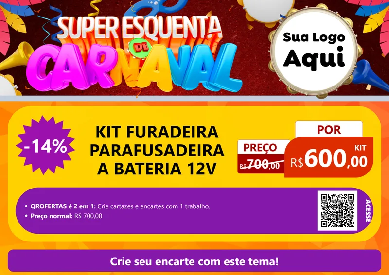 Modelo de Cartaz para Cartaz A4 Horizontal com o tema Super Esquenta de Carnaval para Maquinas e Ferramentas