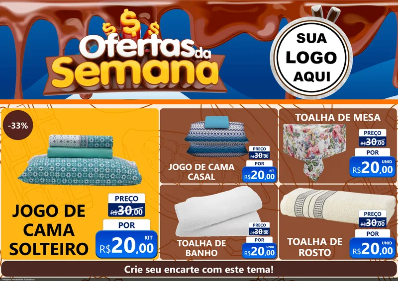 Modelo de Encarte para Encarte A4 Horizontal com o tema Ofertas da Semana - Páscoa para Cama, Mesa e Banho