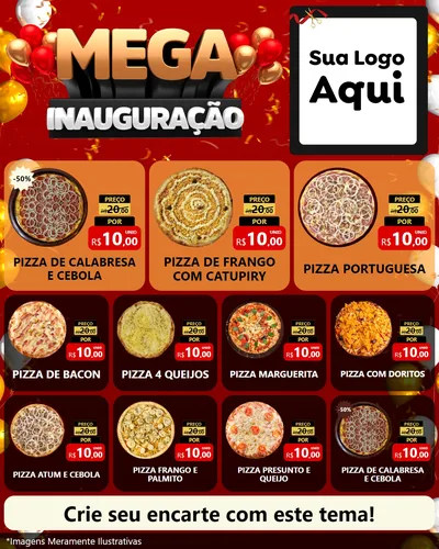 Modelo de Rede Social para Feed Instagram com o tema Mega Inauguração para Pizzaria