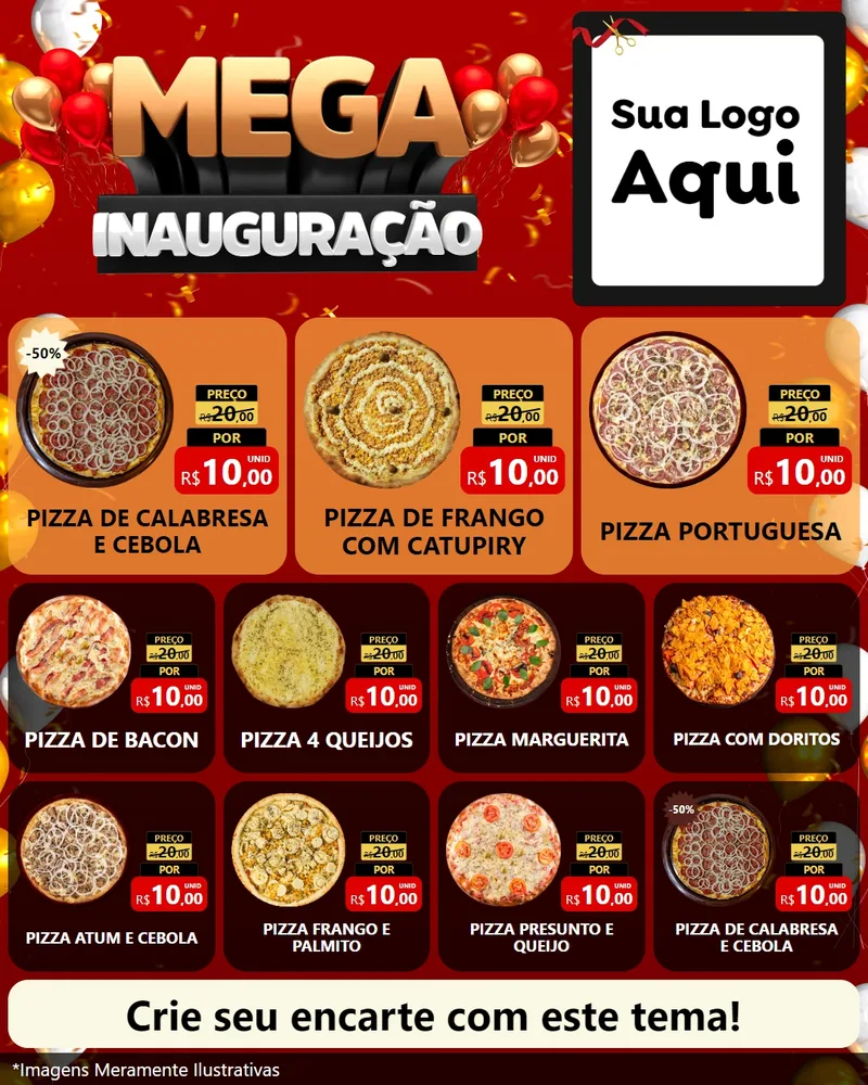 Modelo de Rede Social para Feed Instagram com o tema Mega Inauguração para Pizzaria