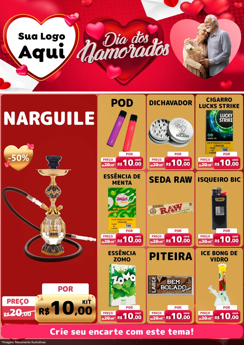 Modelo de Encarte para Encarte A4 Vertical com o tema Dia Dos Namorados para Tabacaria