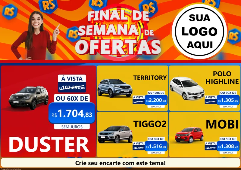Modelo de Encarte para Encarte A4 Horizontal com o tema Final de Semana de Ofertas para Concessionaria de Carros