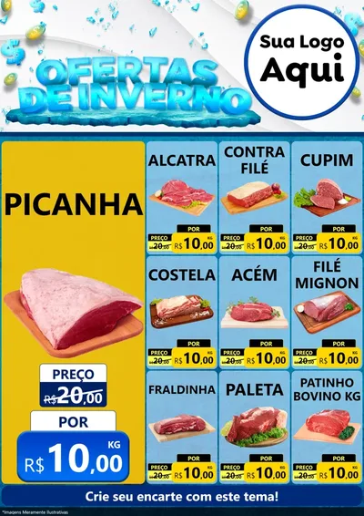 Modelo de Encarte para Encarte A4 Vertical com o tema Ofertas de Inverno para Açougue