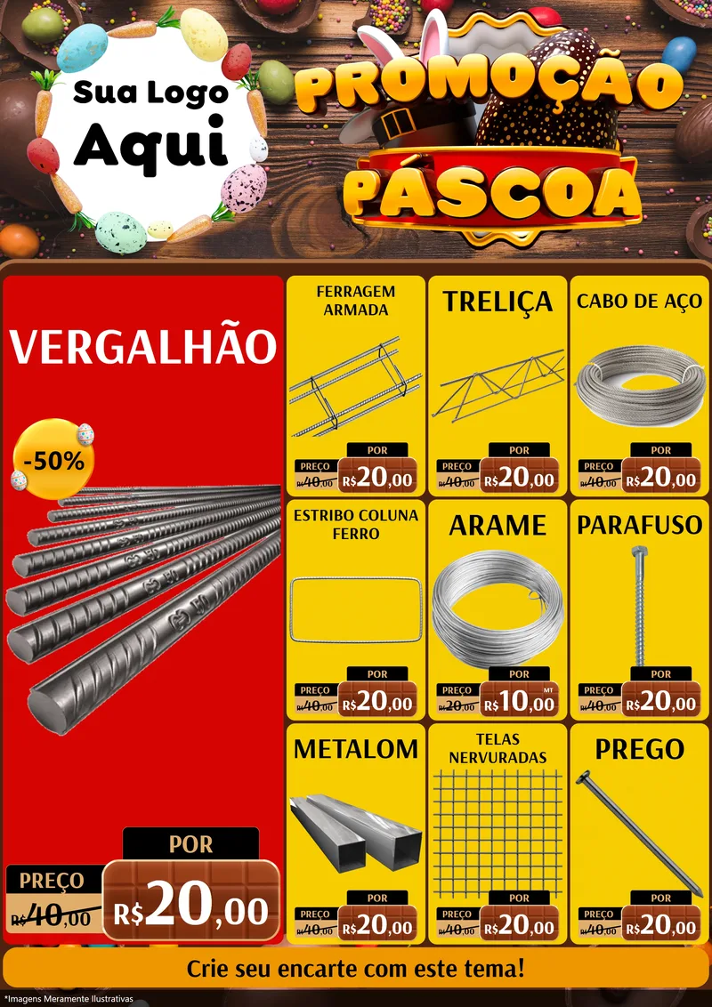 Modelo de Encarte para Encarte A4 Vertical com o tema Promoção Páscoa para Ferragens