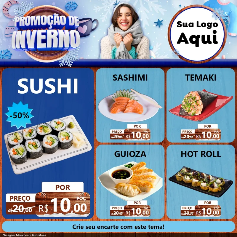 Modelo de Rede Social para Feed Facebook com o tema Promoção de Inverno para Comida japonesa