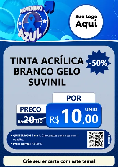 Modelo de Cartaz para Cartaz A4 Vertical com o tema Novembro Azul para Tintas e Ferramentas