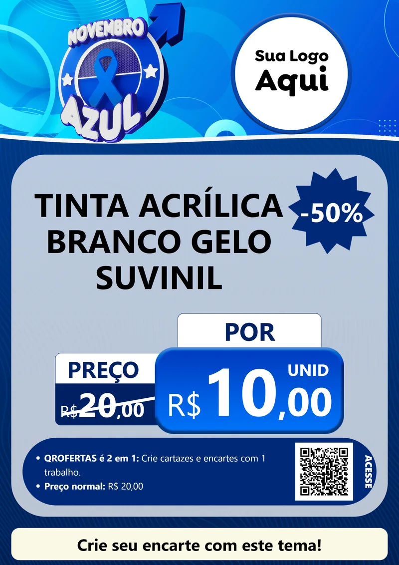 Modelo de Cartaz para Cartaz A4 Vertical com o tema Novembro Azul para Tintas e Ferramentas