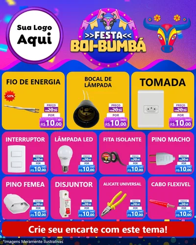 Modelo de Rede Social para Feed Instagram com o tema Festa Boi-Bumbá para Materiais Elétricos