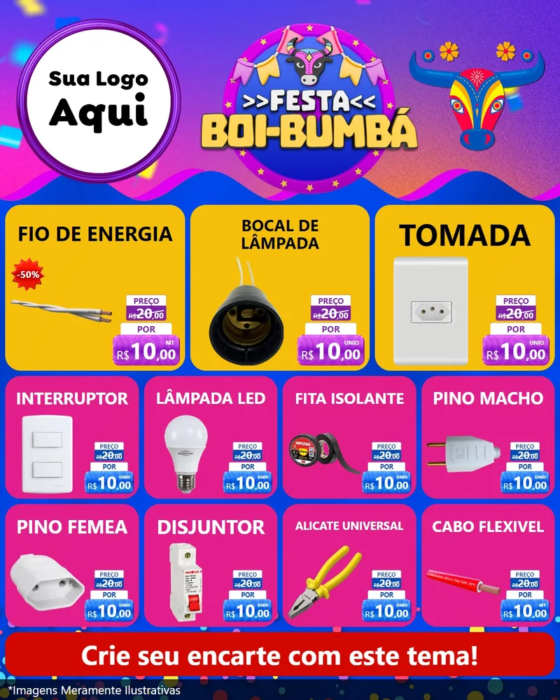 Modelo de Rede Social para Feed Instagram com o tema Festa Boi-Bumbá para Materiais Elétricos