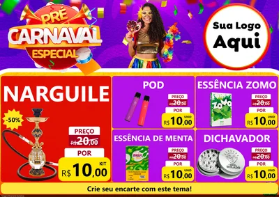 Modelo de Encarte para Encarte A4 Horizontal com o tema Pré-Carnaval Especial para Tabacaria
