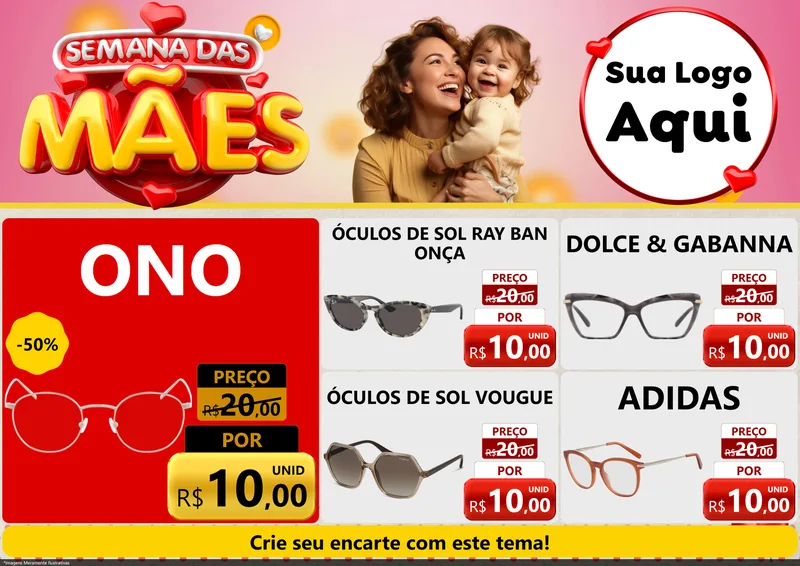 Modelo de Encarte para Encarte A4 Horizontal com o tema Semana das Mães para Óticas