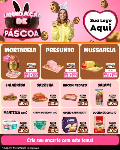 Modelo de Rede Social para Feed Instagram com o tema Liquidação de Páscoa para Frios e Laticínios