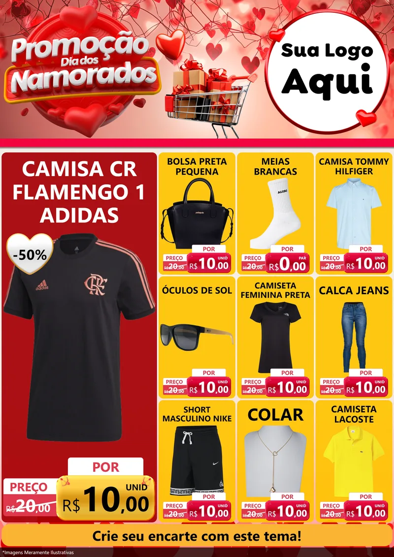Modelo de Encarte para Encarte A4 Vertical com o tema Promoção Dia dos Namorados para Roupas e acessórios