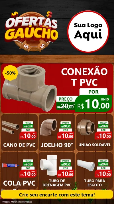 Modelo de Rede Social para Stories com o tema Ofertas Dia do Gaúcho para Tubos e conexões