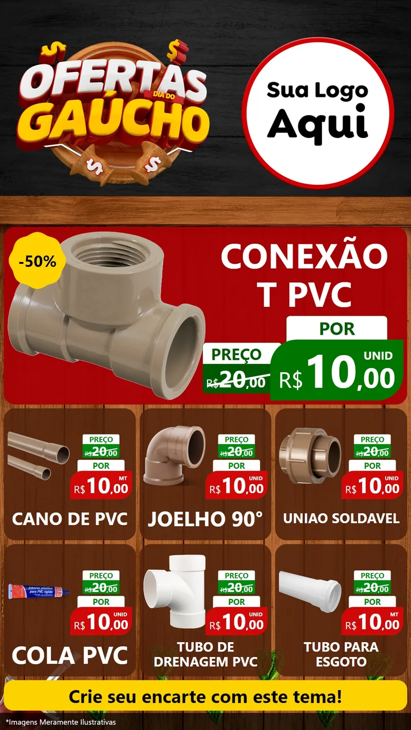 Modelo de Rede Social para Stories com o tema Ofertas Dia do Gaúcho para Tubos e conexões