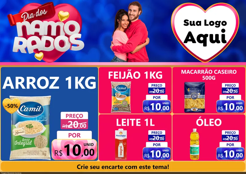 Modelo de Encarte para Encarte A4 Horizontal com o tema Dia dos namorados para Supermercado