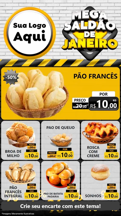 Modelo de Rede Social para Stories com o tema Mega Saldão de Janeiro para Padaria