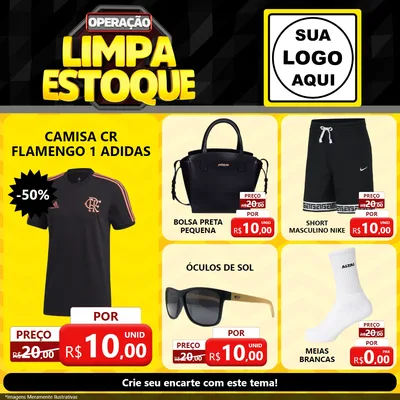 Modelo de Rede Social para Feed Facebook com o tema Operação Limpa Estoque para Roupas e acessórios