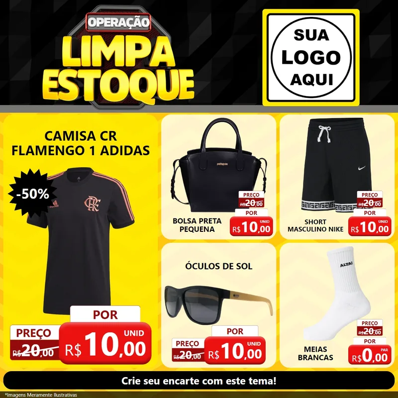 Modelo de Rede Social para Feed Facebook com o tema Operação Limpa Estoque para Roupas e acessórios