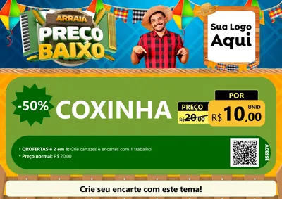 Modelo de Cartaz para Cartaz A4 Horizontal com o tema Arraiá de Preço Baixo - Junina para Salgadaria