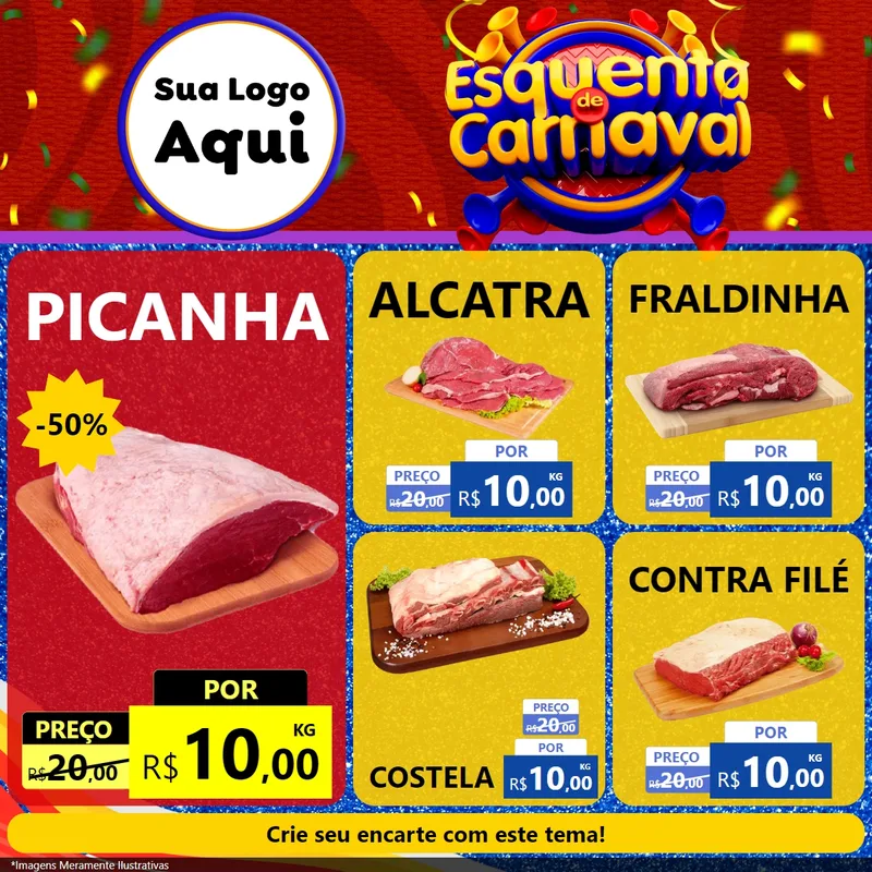 Modelo de Rede Social para Feed Facebook com o tema Esquenta de Carnaval para Açougue