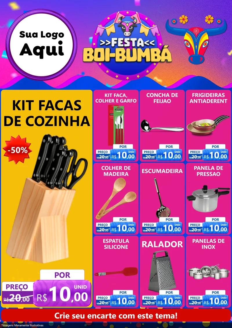 Modelo de Encarte para Encarte A4 Vertical com o tema Festa Boi-Bumbá para Utilidades Domésticas