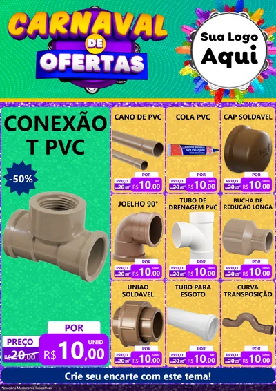Modelo de Encarte para Encarte A4 Vertical com o tema Carnaval de Ofertas para Tubos e conexões