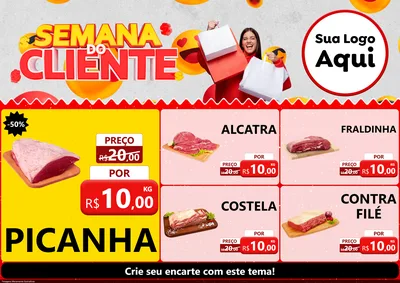 Modelo de Encarte para Encarte A4 Horizontal com o tema Semana do Cliente para Açougue